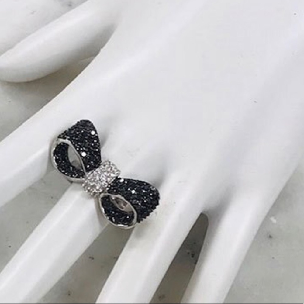 Cubic Zirconia Jet & Clear Bow Tie Ring, NWT